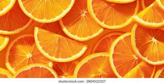A bright and refreshing close-up view of numerous sliced oranges, creating a lively and textured background with their juicy segments and rind.