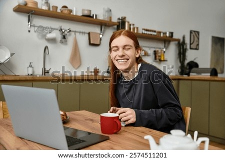 Similar – Image, Stock Photo Stylish man enjoying his time in a natural environment