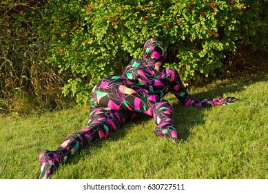 Bright Spandex Zentai Catsuit Artist Woman On The Street