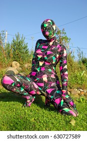 Bright Spandex Zentai Catsuit Artist Woman On The Street