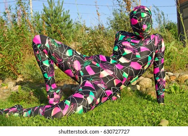 Bright Spandex Zentai Catsuit Artist Woman On The Street