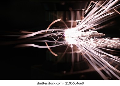 Bright Sparks From Metal Contact On A Machine Tool