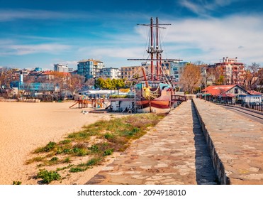 Bright spring cityscape of Varna town. Amazing morning scene of Bulgaria, Europe. Traveling concept background.