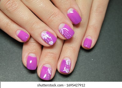 Bright spring moon manicure and flower design gel Polish for fashionable modern girl