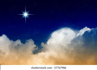 Bright Star And Clouds In Night Sky