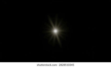 A bright starburst light effect emanates from a central point against a deep black background, creating a dramatic and luminous visual.