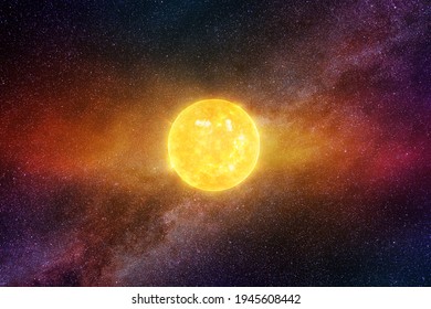 Bright Sun against dark starry sky and Milky Way in Solar System, elements of this image furnished by NASA