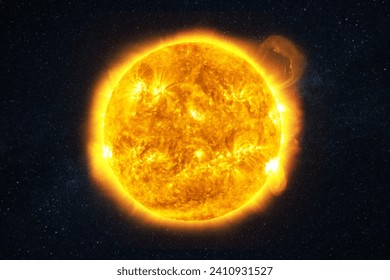 Bright sun burns with plasma and flares in space. Solar flare plaza and magnetic storms, concept - Powered by Shutterstock