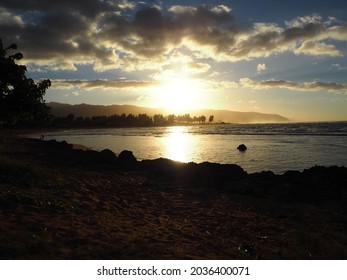 Bright Sunset At The Beach In Haleiwa, Hawaii