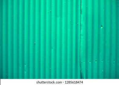 Bright Teal Corrugated Metal Zinc Wall For Background Or Texture