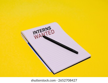 A bright, top-down shot features an open spiral-bound notebook on a vivid yellow background. The words 