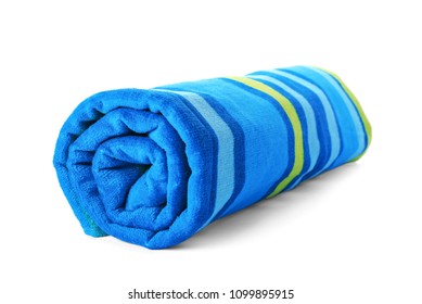 Bright Towel On White Background. Beach Object