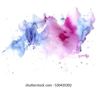 Bright watercolor blue-red stain drips. Abstract illustration on a white background. Banner for text, grunge element for decoration