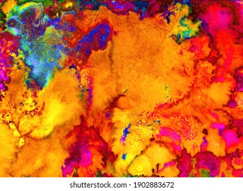 Bright Watercolor Holi Texture For Background. Psychedelic Colors.