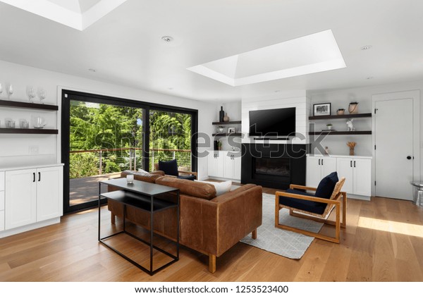 Bright White Living Room Fireplace New Royalty Free Stock Image