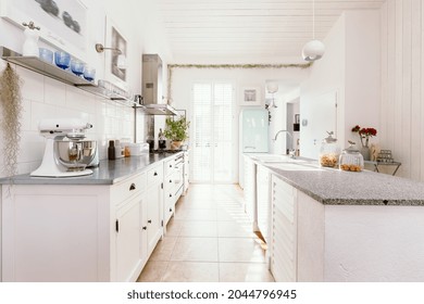 Bright White Open Ln Kitchen Interior In Stylish Home For Single Family