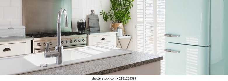 Bright White Open Ln Kitchen Interior In Stylish Home For Single Family