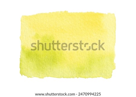 Bright yellow and light green color hand drawn watercolor rectangular shape spot  isolated on white background
