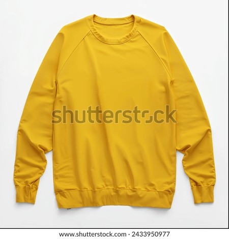 Bright yellow long-sleeve crew neck sweatshirt mockup lying flat on a white background, ideal for sports and casual wear branding, as well as design presentations.