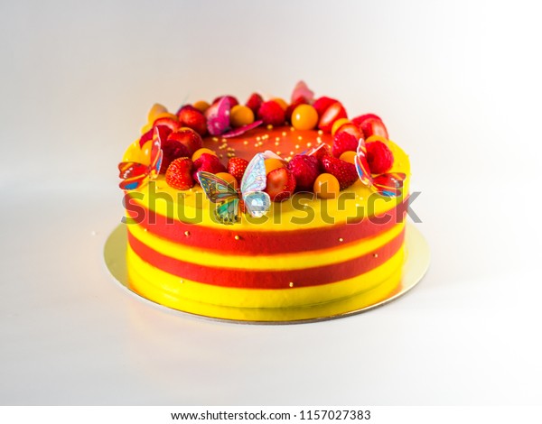 Bright Yellow Red Homemade Cake Decorated Stock Photo Edit Now