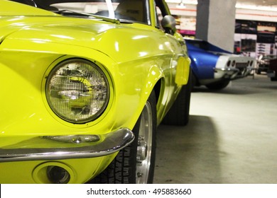 Bright Yellow Retro Mustang Car