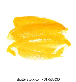 Bright Yellow Watercolor Background Isolated On White