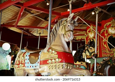 Brightly Colored Merry Go Round With Close Up Of Horse