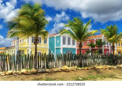 Brightly colored residential tropical home in Bonaire, Dutch Antilles