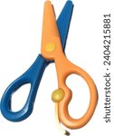 Brightly colored scissors for children to learn to use., blue and orange color isolate on white background 