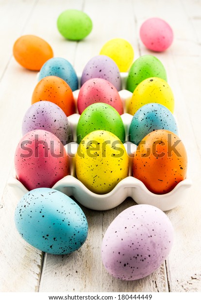 Brightly Colored Speckled Easter Eggs Sitting Stock Photo 180444449 ...