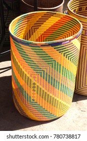 Brightly Colored Woven Basket For Sale Along The Malecon In Puerta Vallarta, Mexico