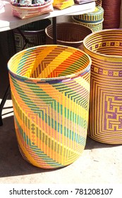 Brightly Colored Woven Basket For Sale Along The Malecon In Puerta Vallarta, Mexico