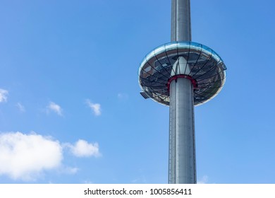 Brighton, England - 17 September 2017: Glass Pod And Tower Of The British Airways I360 In Brighton Where Visitors Experience 360-degree Views Across Brighton
