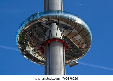 Brighton, England, 2017: I360 From Below, With Blue Skies On Sussex Coastline