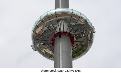 BRIGHTON, ENGLAND- OCTOBER, 4 2017: Close Up Of The Pod On The I360 Observation Tower At Brighton