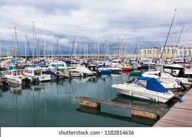 BRIGHTON, ENGLAND - SEPTEMBER 08 2018: Yachts and boats in Brighton Marina, East Sussex, UK, residential and leisure complex on September 08, 2018 - Shutterstock ID 1182814636
