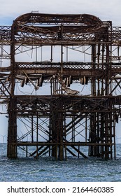 Brighton And Hove, England - May 30 2022: Brighton Beach West Pier Ruins. It Was Designed By Eugenius Birch And Opened In 1866