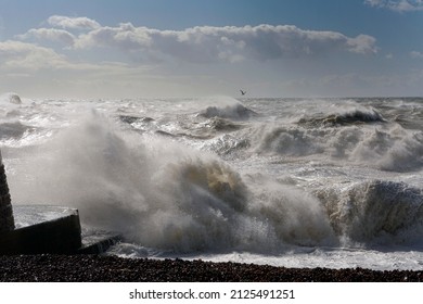 Brighton Marina, East Sussex Marina. United Kingdom. 11 ‎March ‎2019. Storm on the sea.