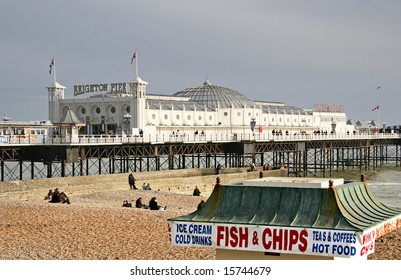 Brighton Pier with old fish and chip shop in the front