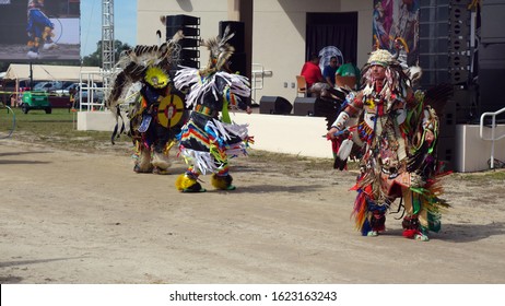 Brighton  Reservation, Florida, United States Feburary 2019: Native American Dancing                       