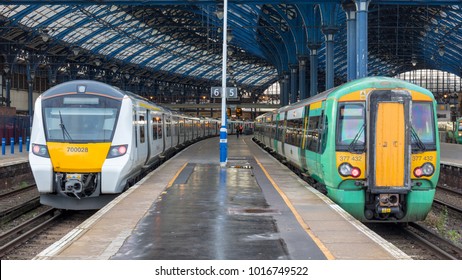 Brighton Station, Sussex, UK; 4th February 2018; Southern Rail And Thameslink Trains At Adjacent Platforms