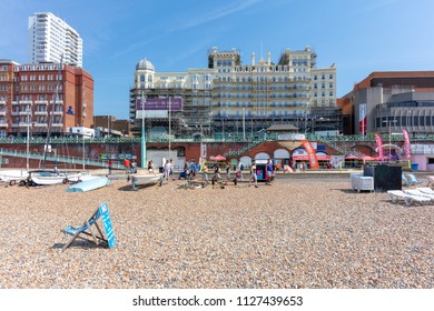 Brighton, Sussex, UK; 1st July 2018; Beach With Grand Hotel In Background