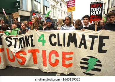 Brighton, Sussex United Kingdom, 02/14/2020, Hundreds Of School Children Go On Strike From School To Demand Environmental Justice And  To Stop Global Warming.