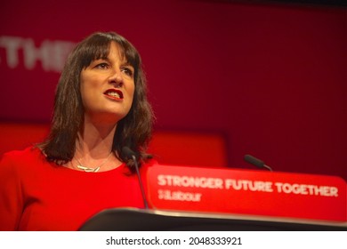 Brighton, UK 09 27 2021. Shadow Chancellor Of The Exchequer Rachel Reeves MP Speaking At The Labour Party Conference In Brighton 