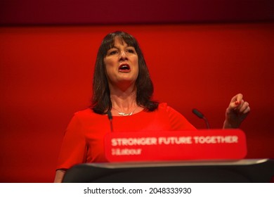 Brighton, UK 09 27 2021. Shadow Chancellor Of The Exchequer Rachel Reeves MP Speaking At The Labour Party Conference In Brighton 