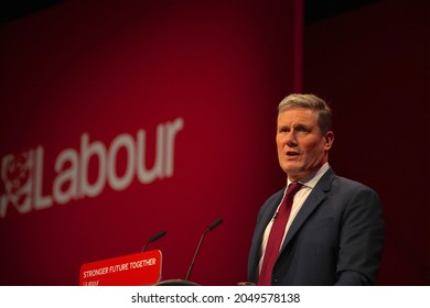 Brighton UK  09 29 2021: Sir Keir Starmer Giving His Speech To The Labour Party Conference 