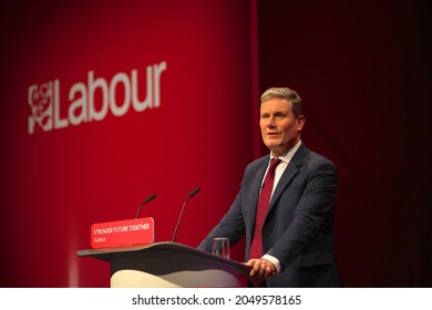 Brighton UK  09 29 2021: Sir Keir Starmer Giving His Speech To The Labour Party Conference 