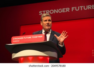 Brighton UK  09 29 2021: Sir Keir Starmer Giving His Speech To The Labour Party Conference 