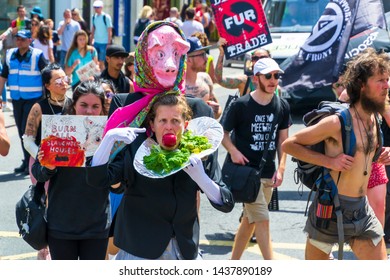 Brighton UK - June 29th, 2019. Animal Rights Activists In The March With Anti-animal Abuse Slogans