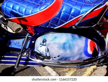 Brighton, United Kingdom - August 25, 2018: Side Detail Of Mod Culture Scooter Showing Artwork From Quadrophenia